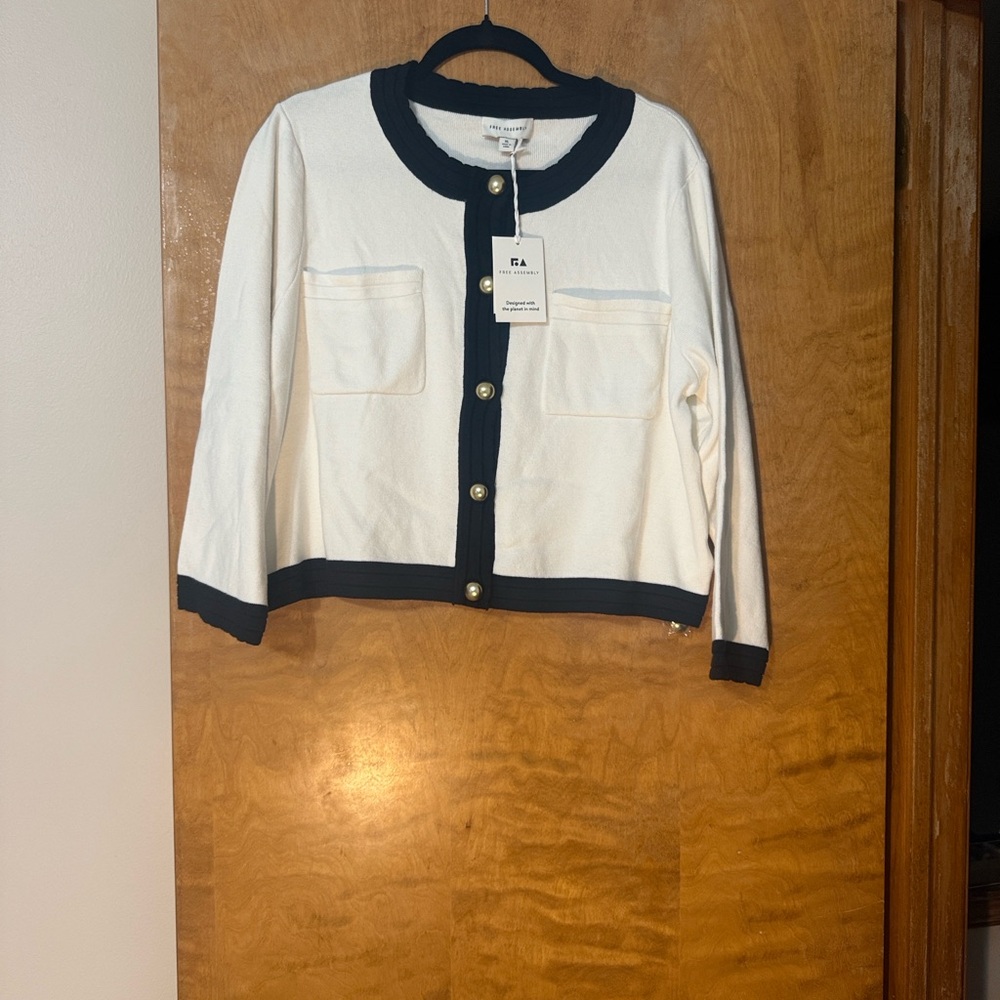 Brand New White and Black Cardigan with Gold Buttons, Size XL